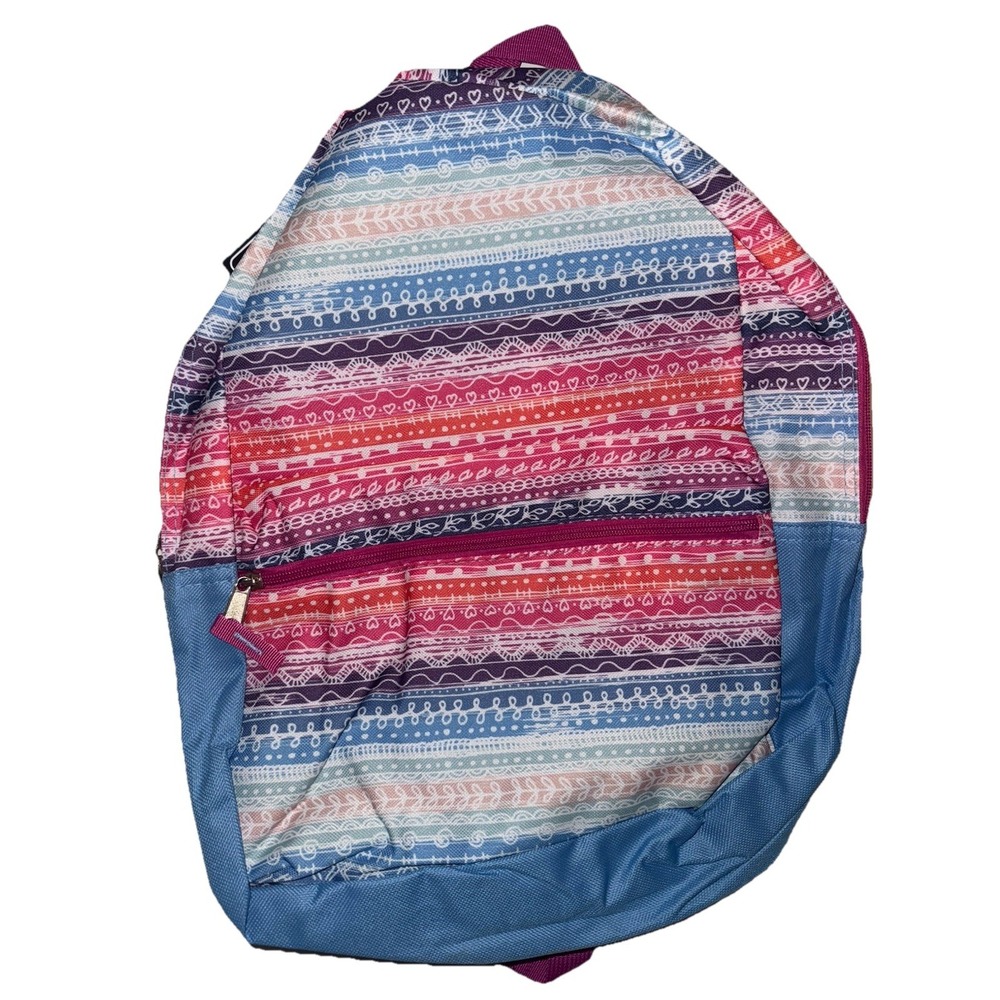 Moda West Backpack Blue Pink Girls Front Pocket School Camp Overnight Bag